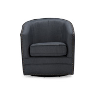 Baxton Studio DB-182-gray Porter Modern and Contemporary Classic Retro Grey Fabric Upholstered Swivel Tub Chair